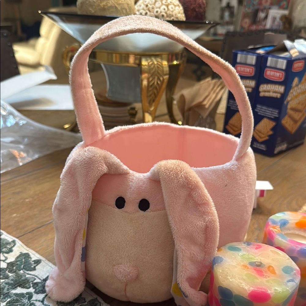 Cute Pink Bunny Plush Basket